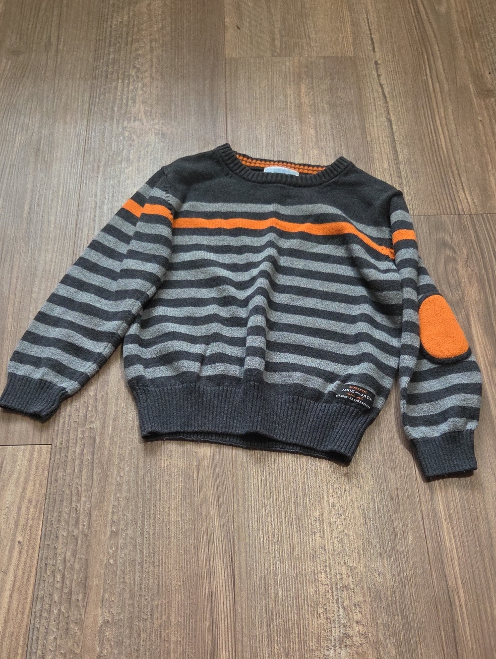Janie And Jack Gray & Orange Striped Crewneck Sweater